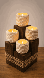 Porta Velas de Madera – 4 Velas Modelo 1